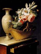 Antoine Berjon Still-Life with a Basket of Flowers Spain oil painting artist